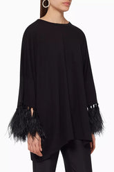 Valentino black cotton feather trimmed tunic